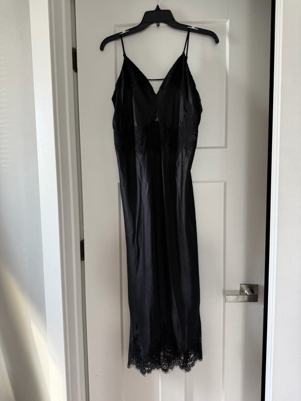 All Saints Black Satin Lace Trim Slip Dress - Picture 4 of 11